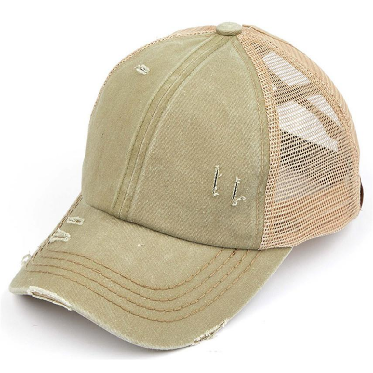 High Ponytail Hat- Olive/Beige Your Heart's Desire