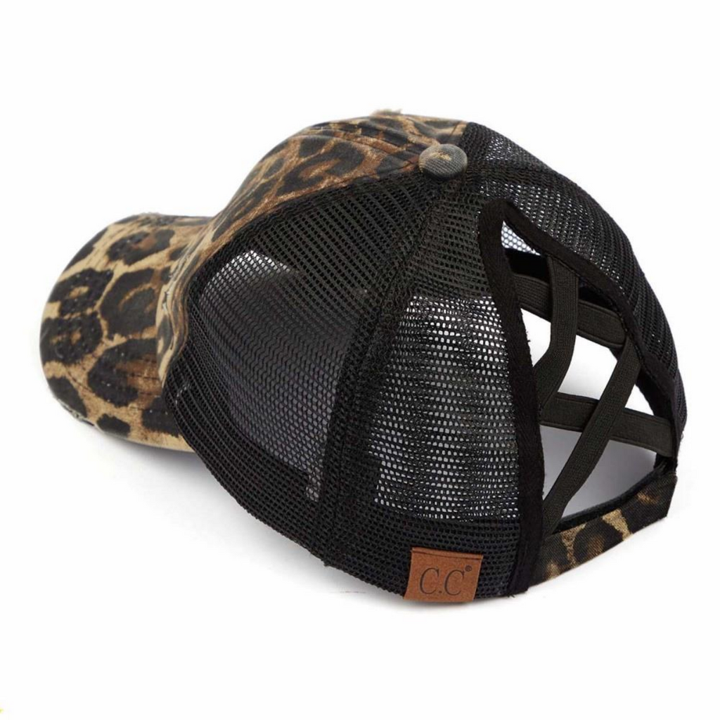 Leopard Ponytail Leopard Print Ball Cap High Ponytail Hat- Leopard