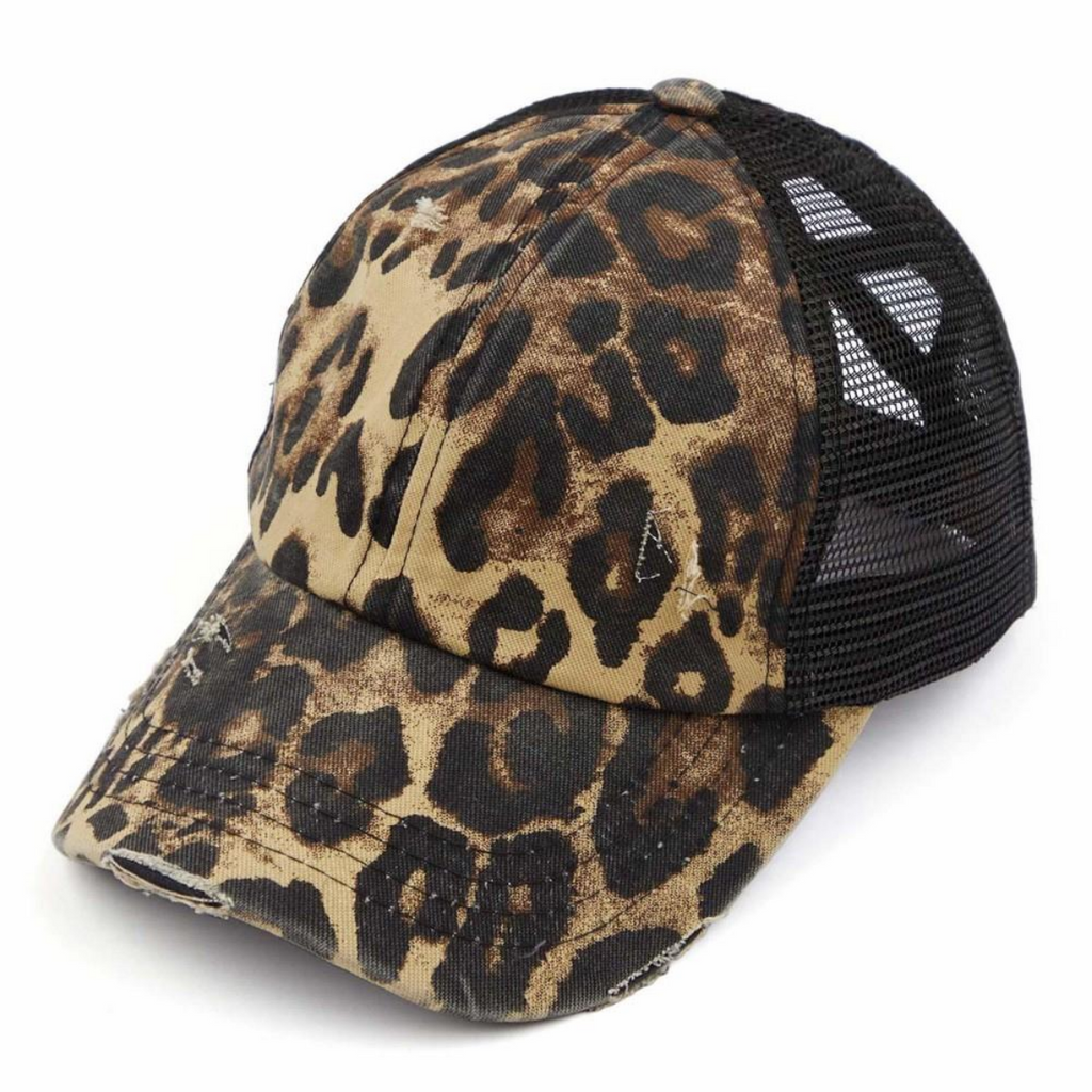 High Ponytail Hat- Leopard/Black